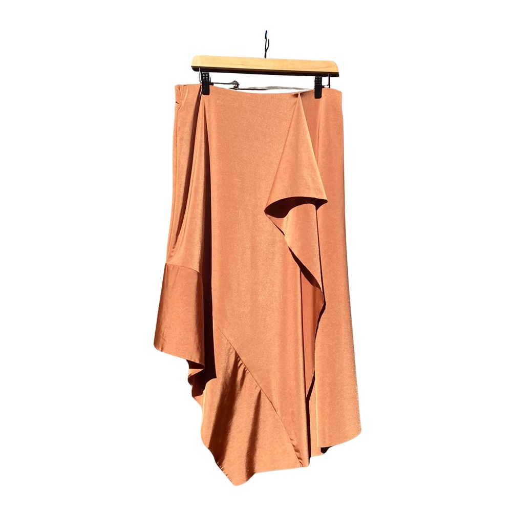 Zara | Satin Liquid Copper Asymmetrical Hem Midi Skirt